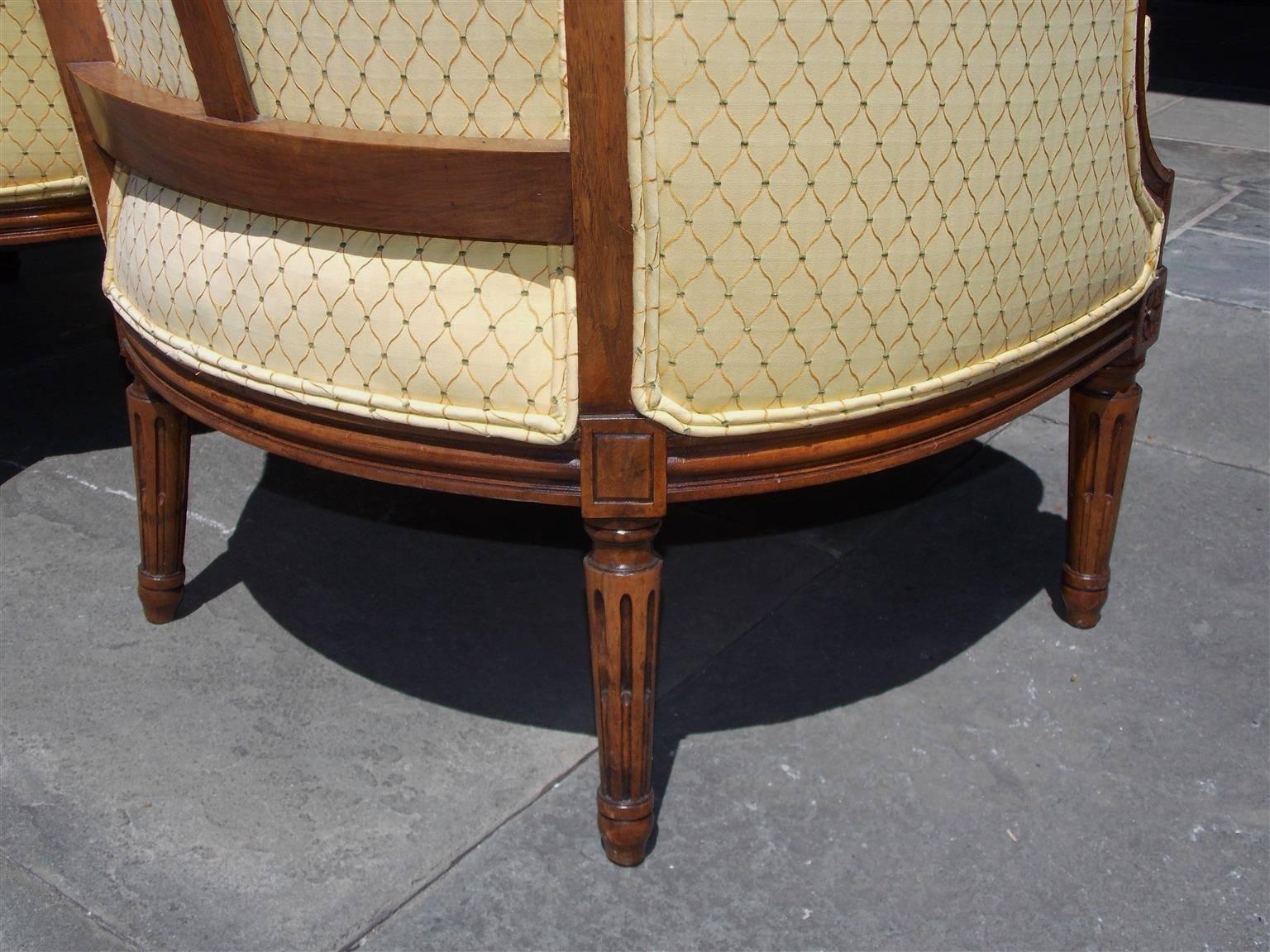 Pair of Italian Walnut Bergere Upholstered Armchairs, Circa 1780 For Sale 3