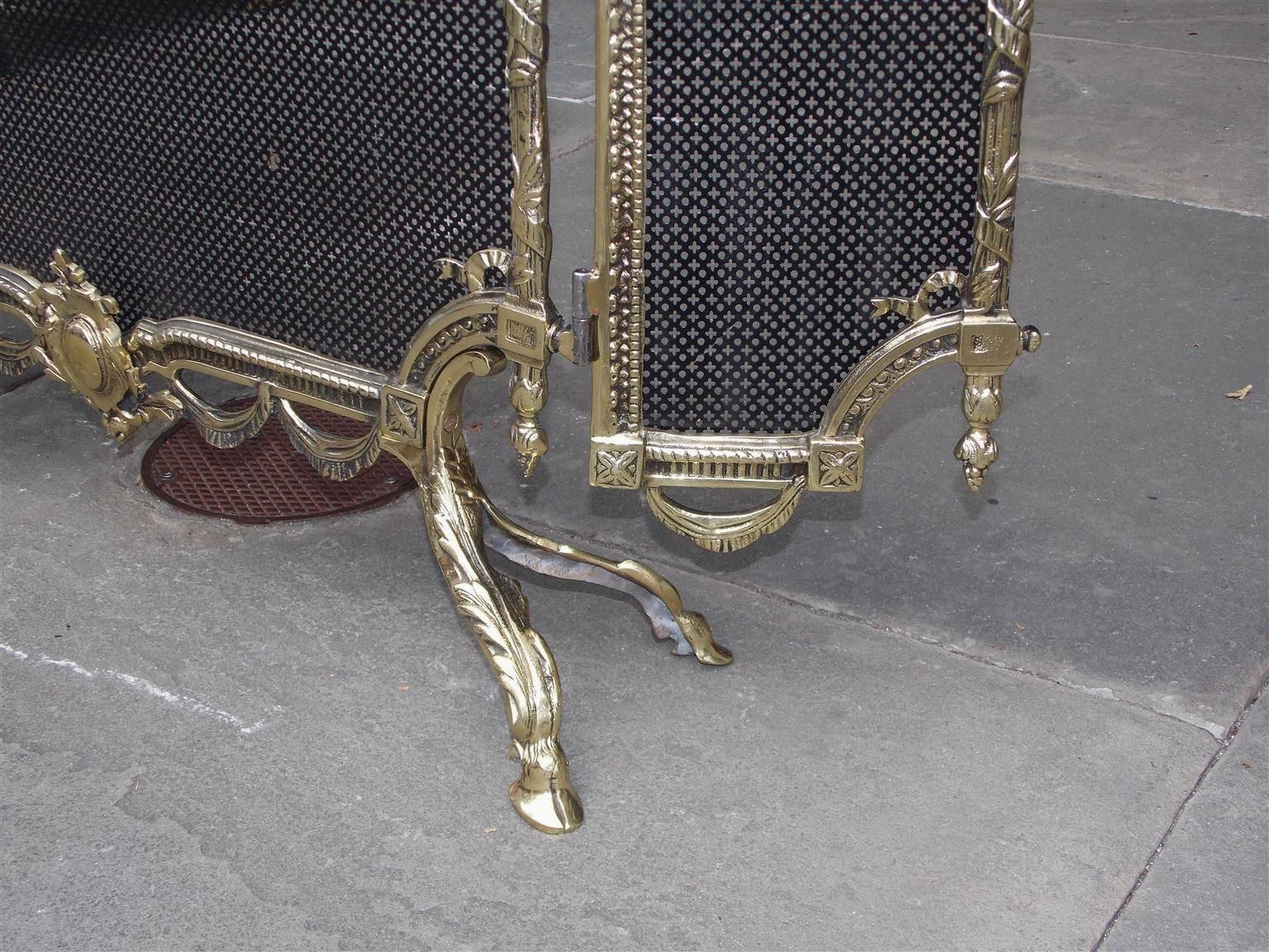 French Brass Decorative Floral and Ribbon Folding Firescreen, Circa 1820 4