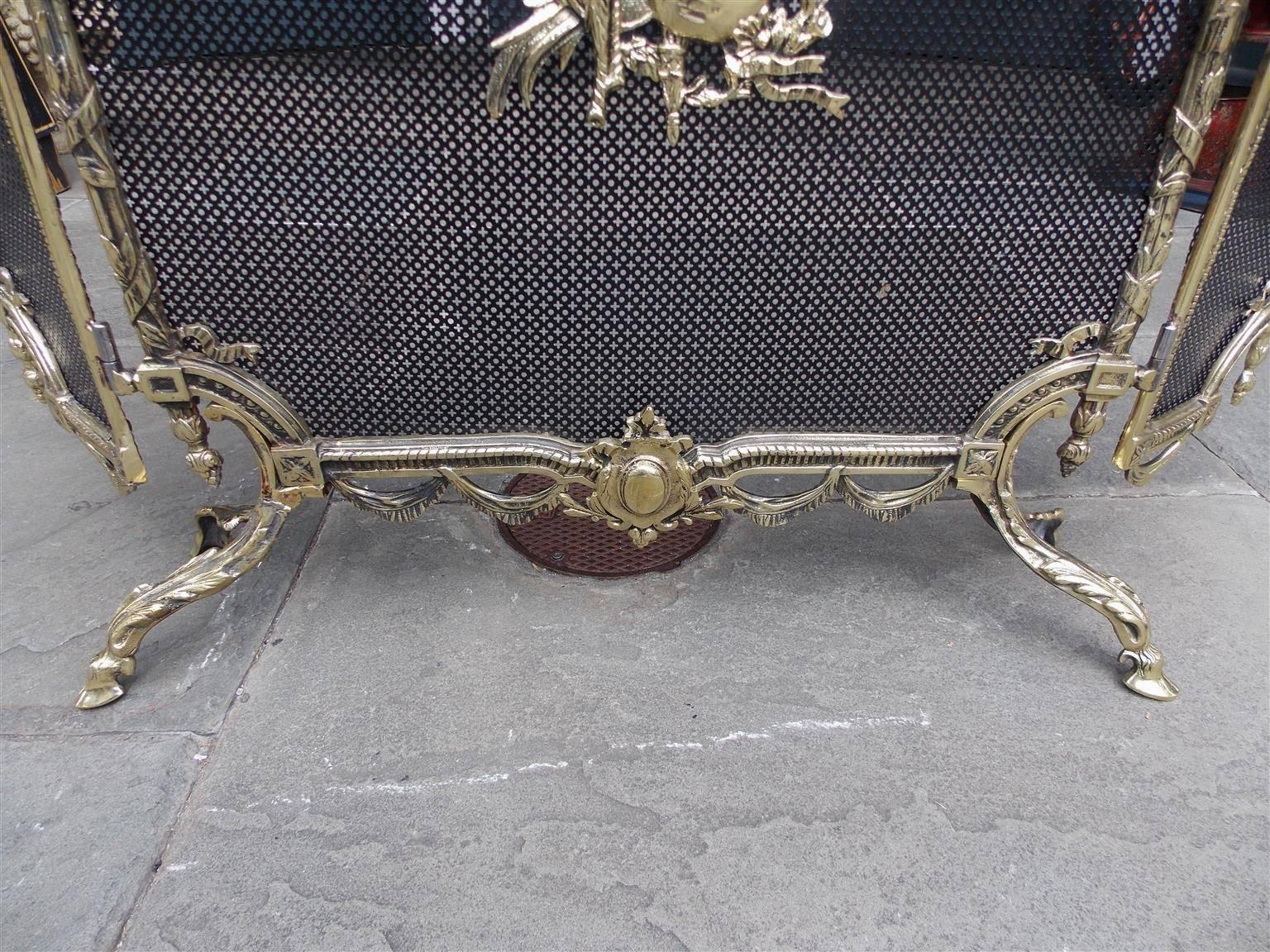 French Brass Decorative Floral and Ribbon Folding Firescreen, Circa 1820 3