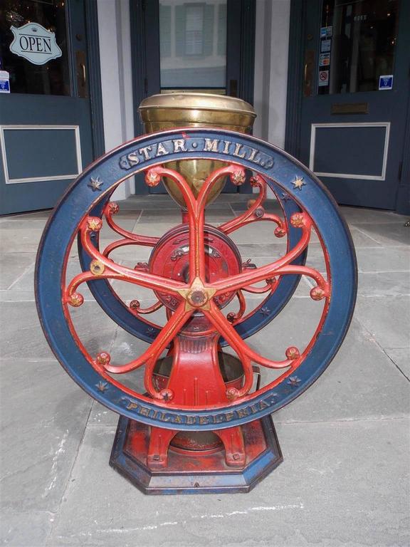 American Cast Iron Painted Coffee Grinder, Star Mill, Philadelphia, Circa  1885