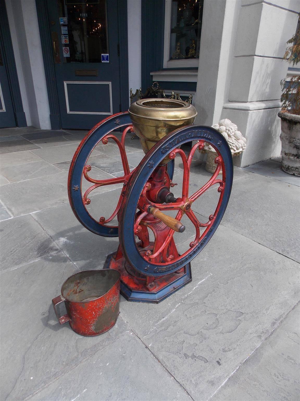 American Cast Iron Painted Coffee Grinder, Star Mill, Philadelphia, Circa 1885 In Excellent Condition For Sale In Hollywood, SC