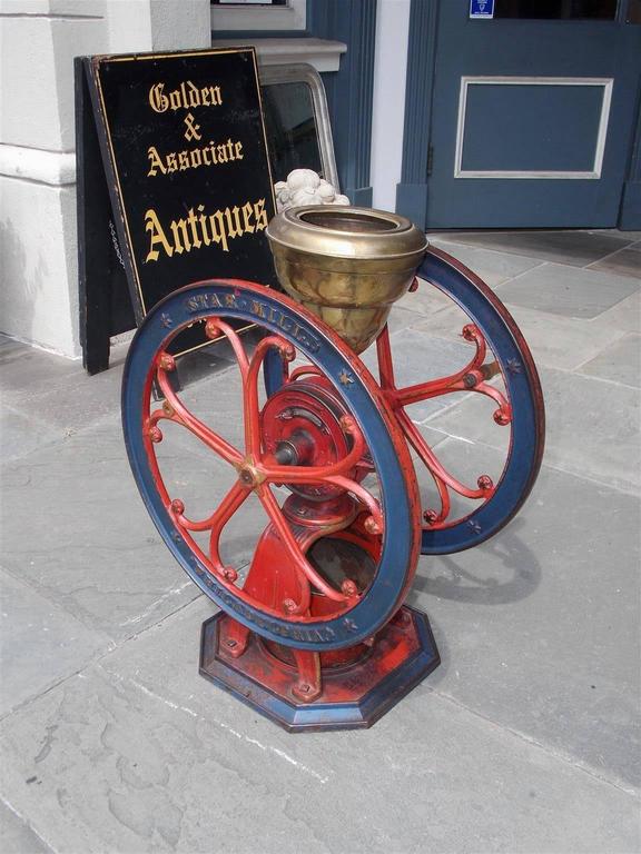 American Cast Iron Painted Coffee Grinder, Star Mill, Philadelphia, Circa  1885