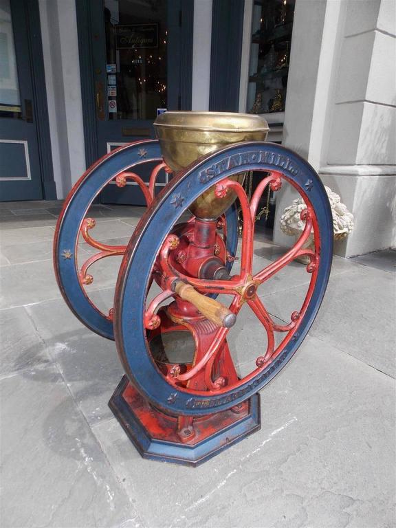 American Cast Iron Painted Coffee Grinder, Star Mill, Philadelphia, Circa  1885