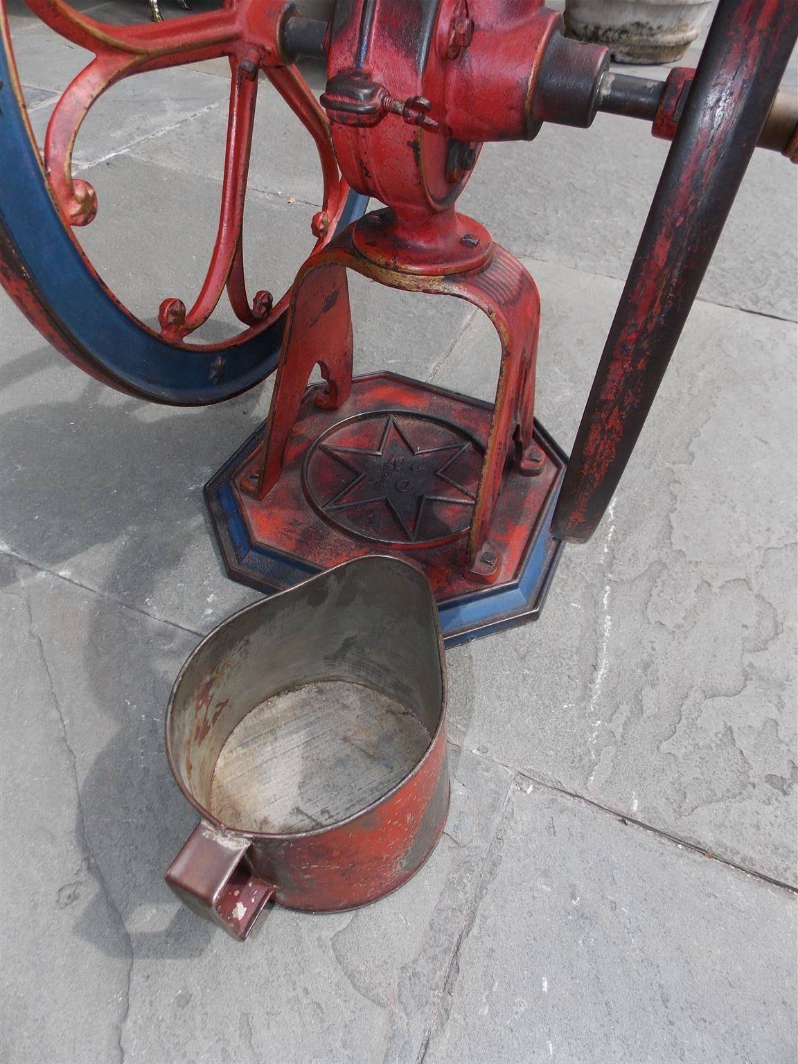 Late 19th Century American Cast Iron Painted Coffee Grinder, Star Mill, Philadelphia, Circa 1885 For Sale