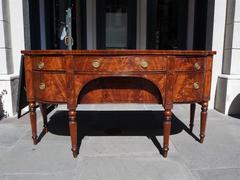 English Regency Mahogany Bow Front Ebony Inlaid Sideboard, Circa 1800