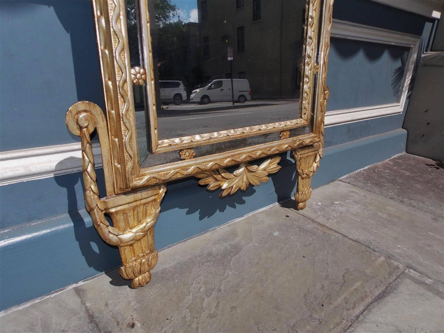 Late 18th Century Italian Neoclassical Silver and Gold Gilt Foliage Wall Mirror, Circa 1770 For Sale