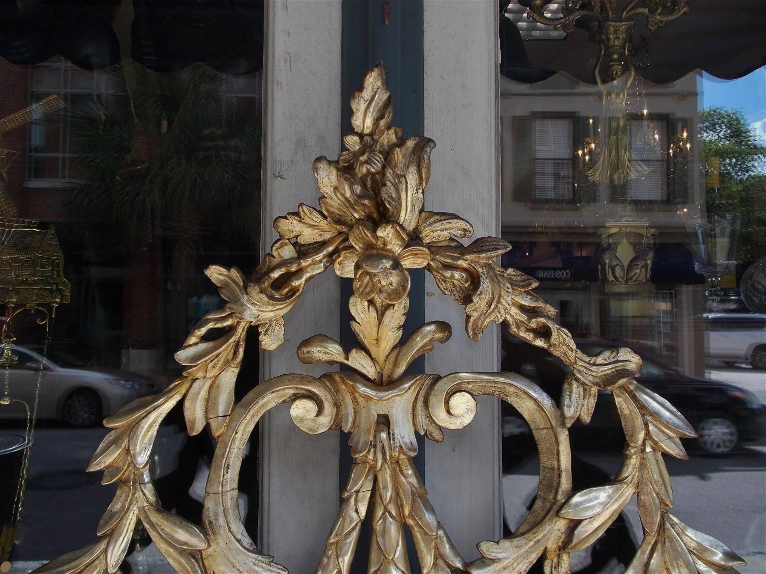 Hand-Carved Italian Neoclassical Silver and Gold Gilt Foliage Wall Mirror, Circa 1770 For Sale