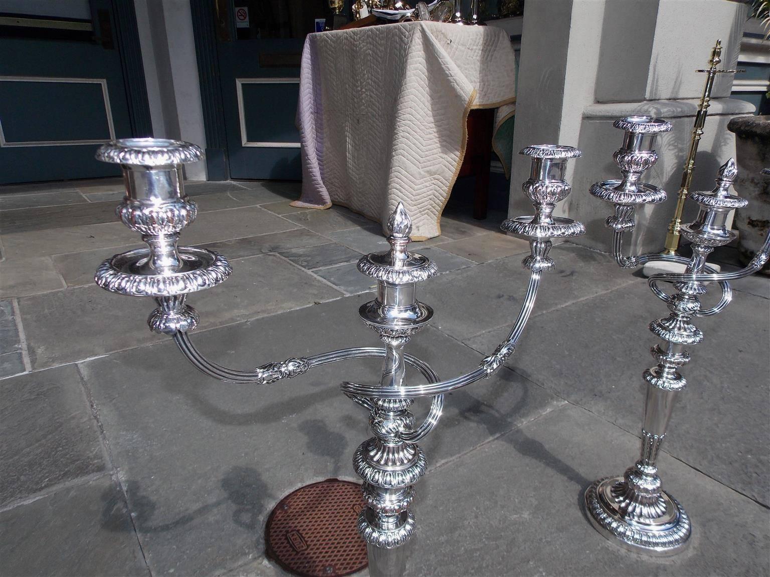 Pair of English Regency Three-Light Candelabras. Matthew Boulton, Circa 1820 In Excellent Condition In Hollywood, SC