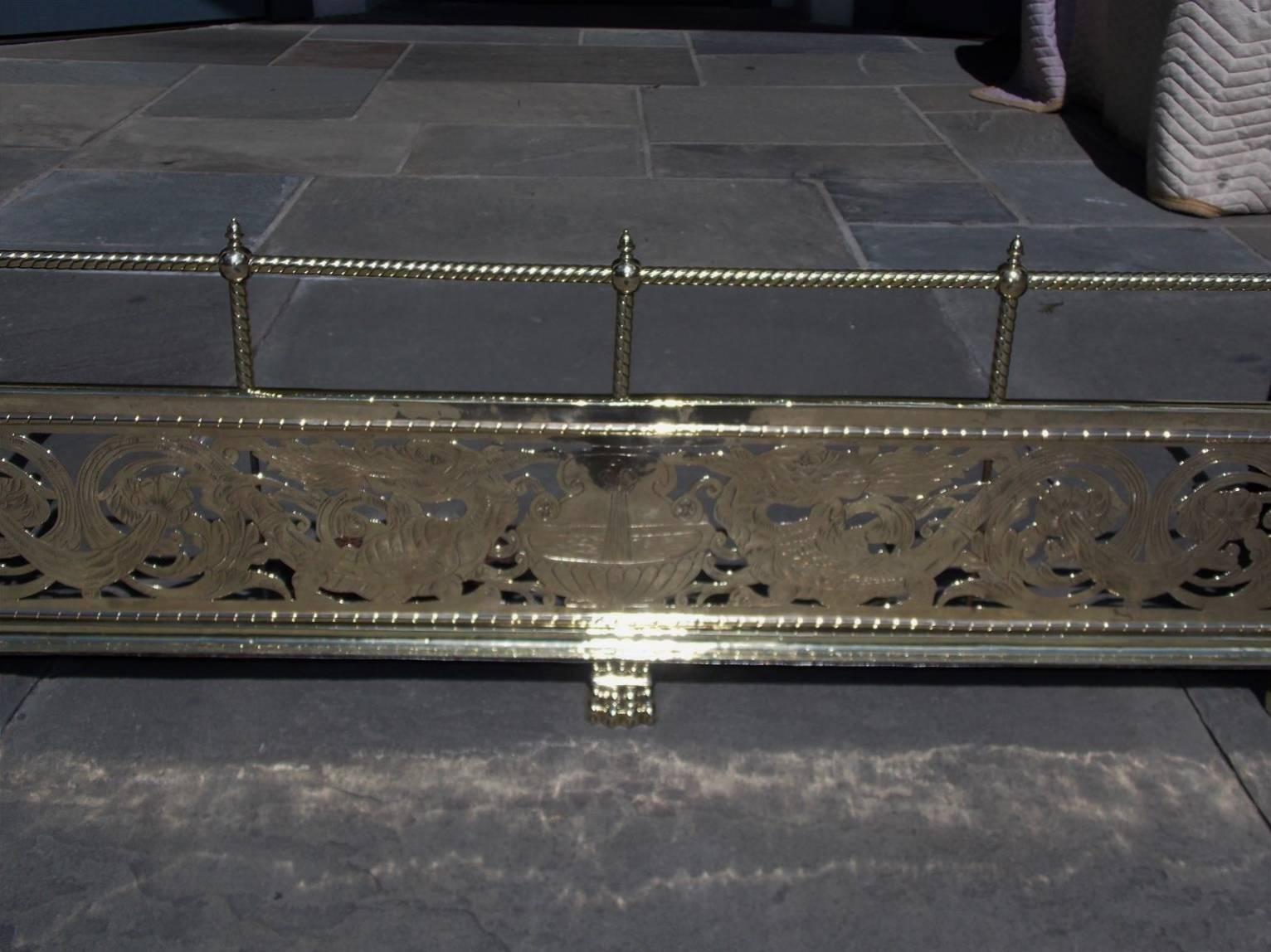 George III English Brass Chased Rope and Dragon Motif Fireplace Fender, Circa 1770