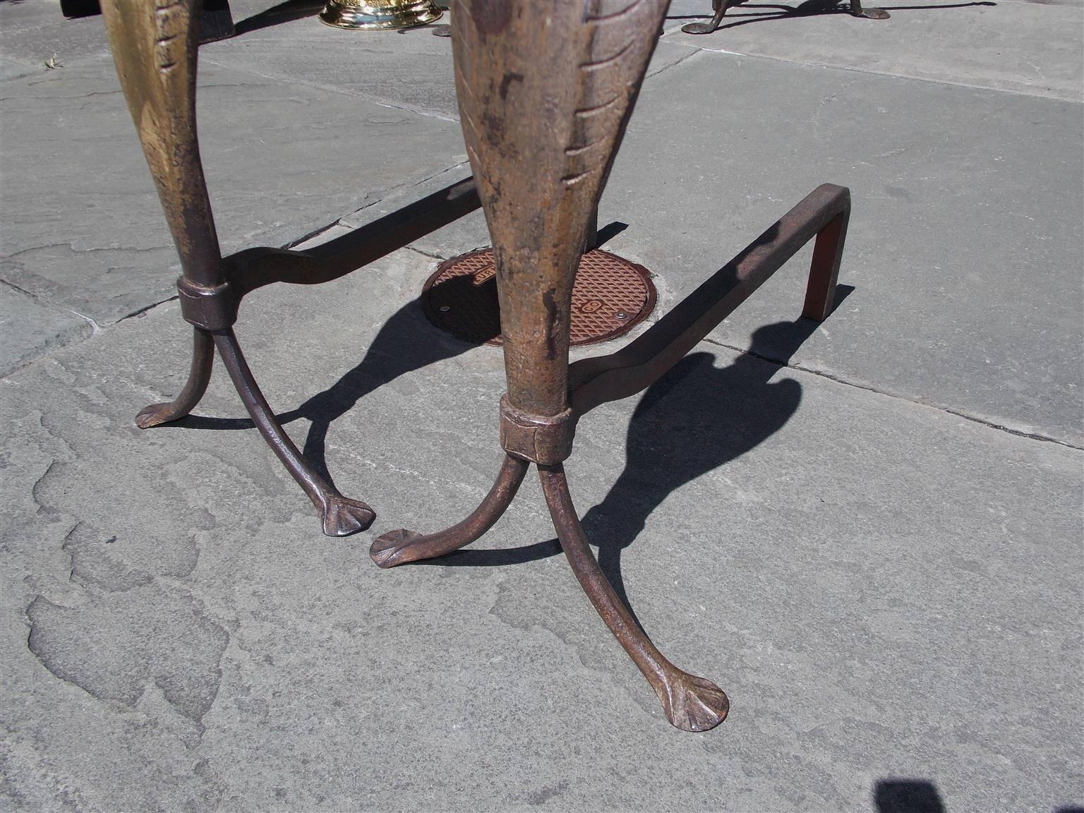 Pair of American Cast Iron Hand Chased Egret Andirons, Circa 1900 2