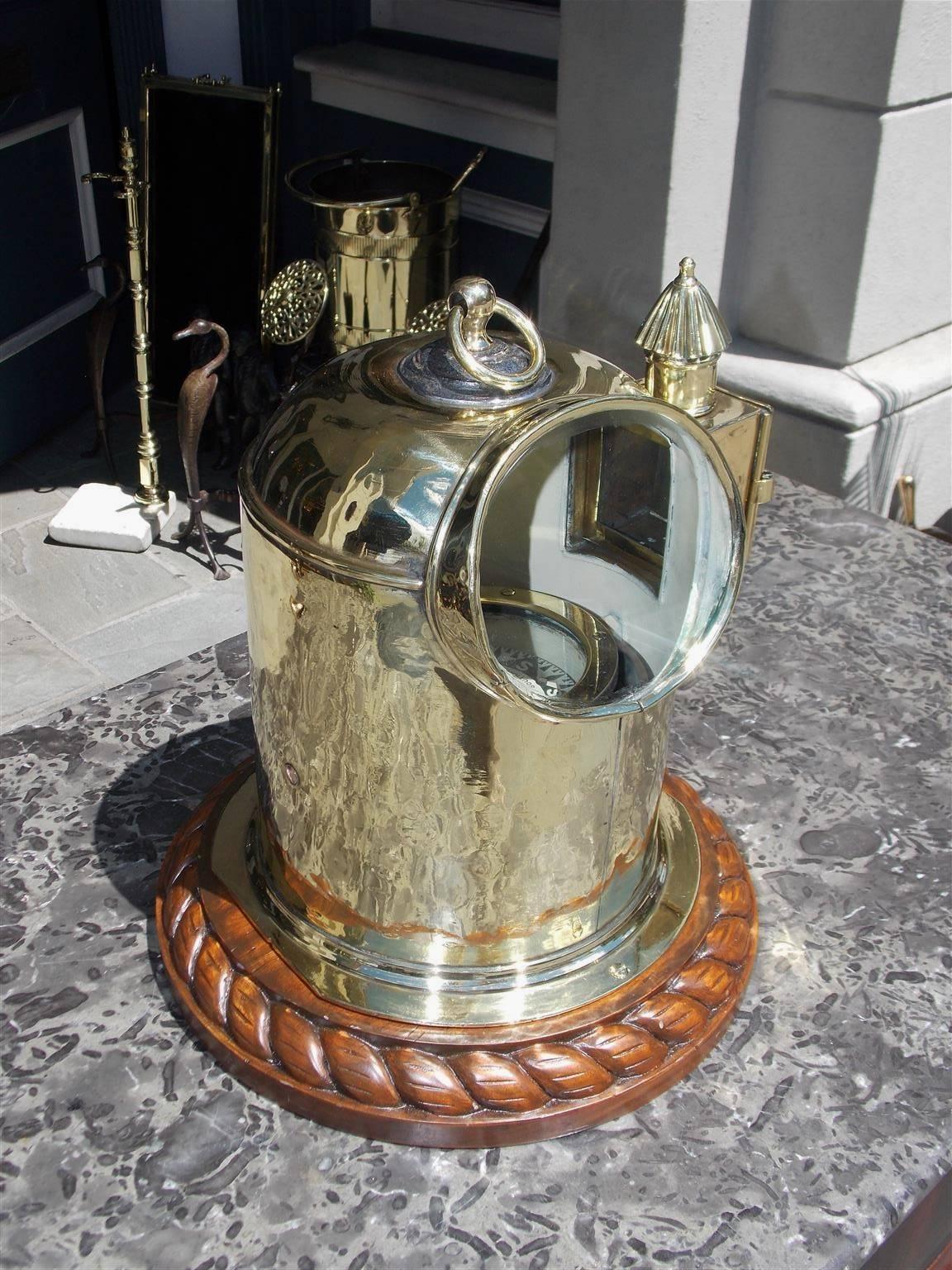 Victorian English Brass and Mahogany Yacht Binnacle Southampton, Circa 1870 For Sale