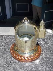 English Brass Yacht Binnacle Mounted on Mahogany Rope Base, Southampton. C. 1870