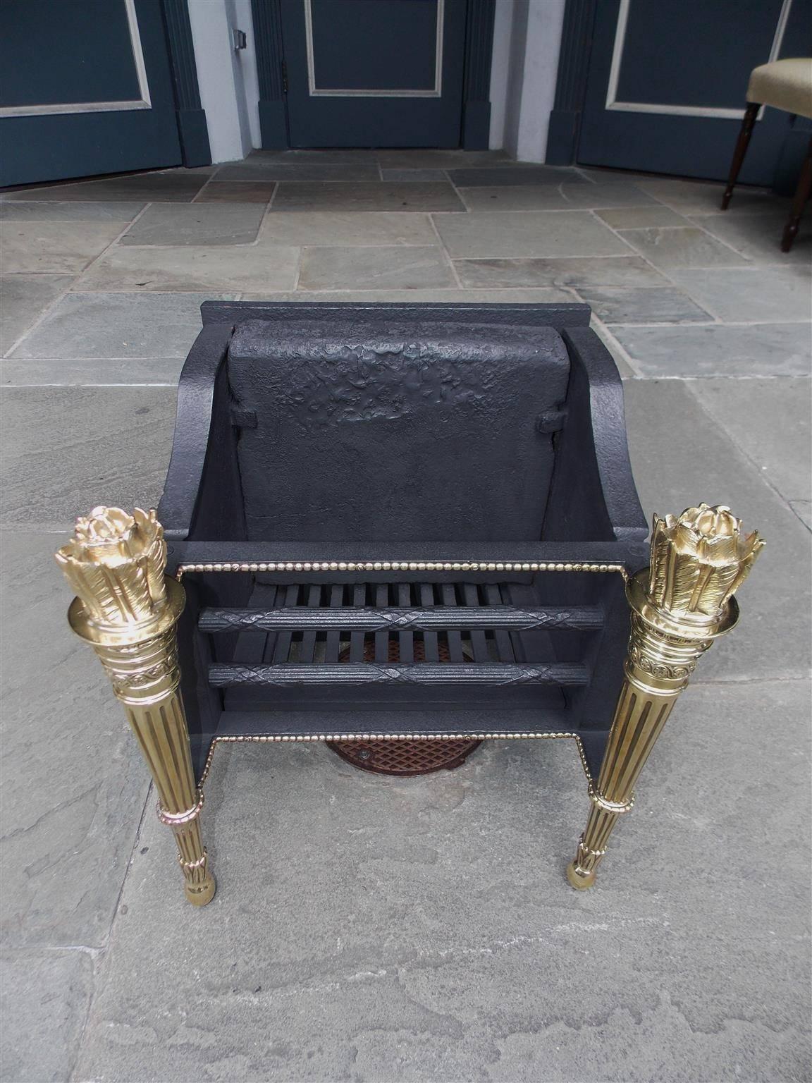 Louis Philippe French Cast Iron and Brass Decorative Flame Torchiere Coal Grate, Circa 1820