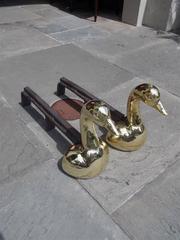 Pair of American Brass and Wrought Iron Duck Andirons, Circa 1870