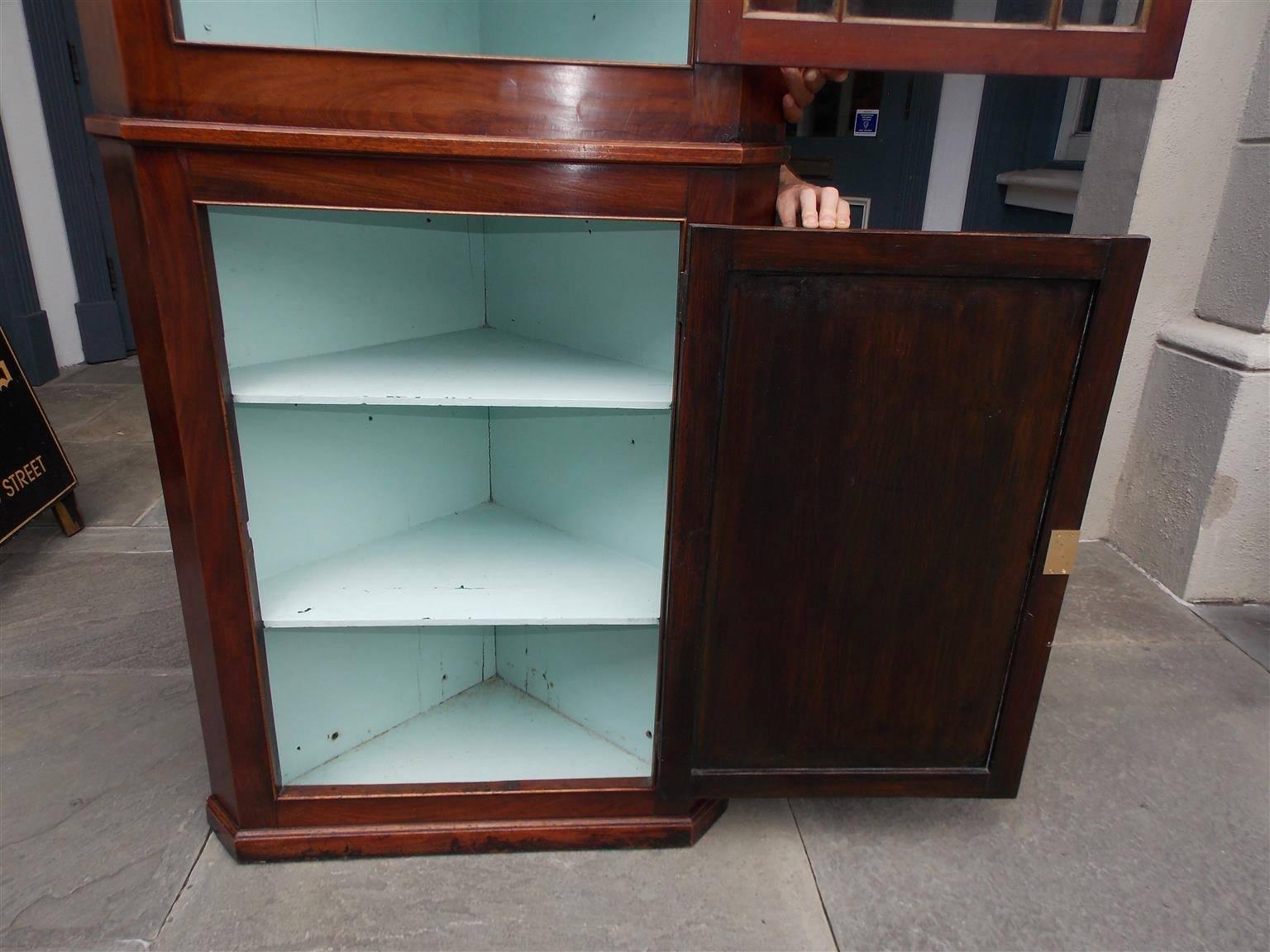 Glass American Federal Mahogany and Rosewood Diminutive Corner Cabinet, Circa 1810 For Sale