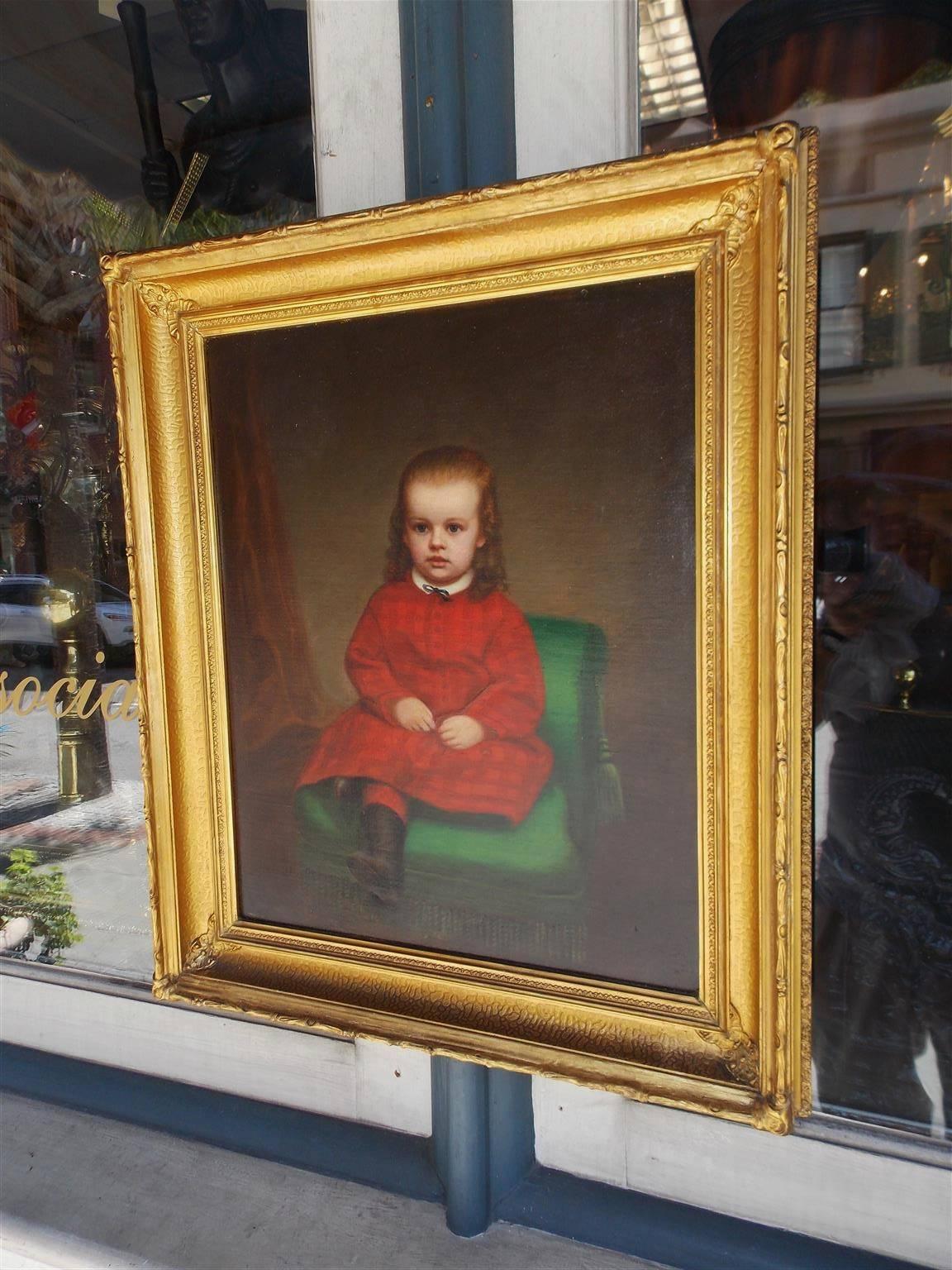 Oiled American Oil on Canvas Portrait of Seated Young Lady, NY, Circa 1850 For Sale