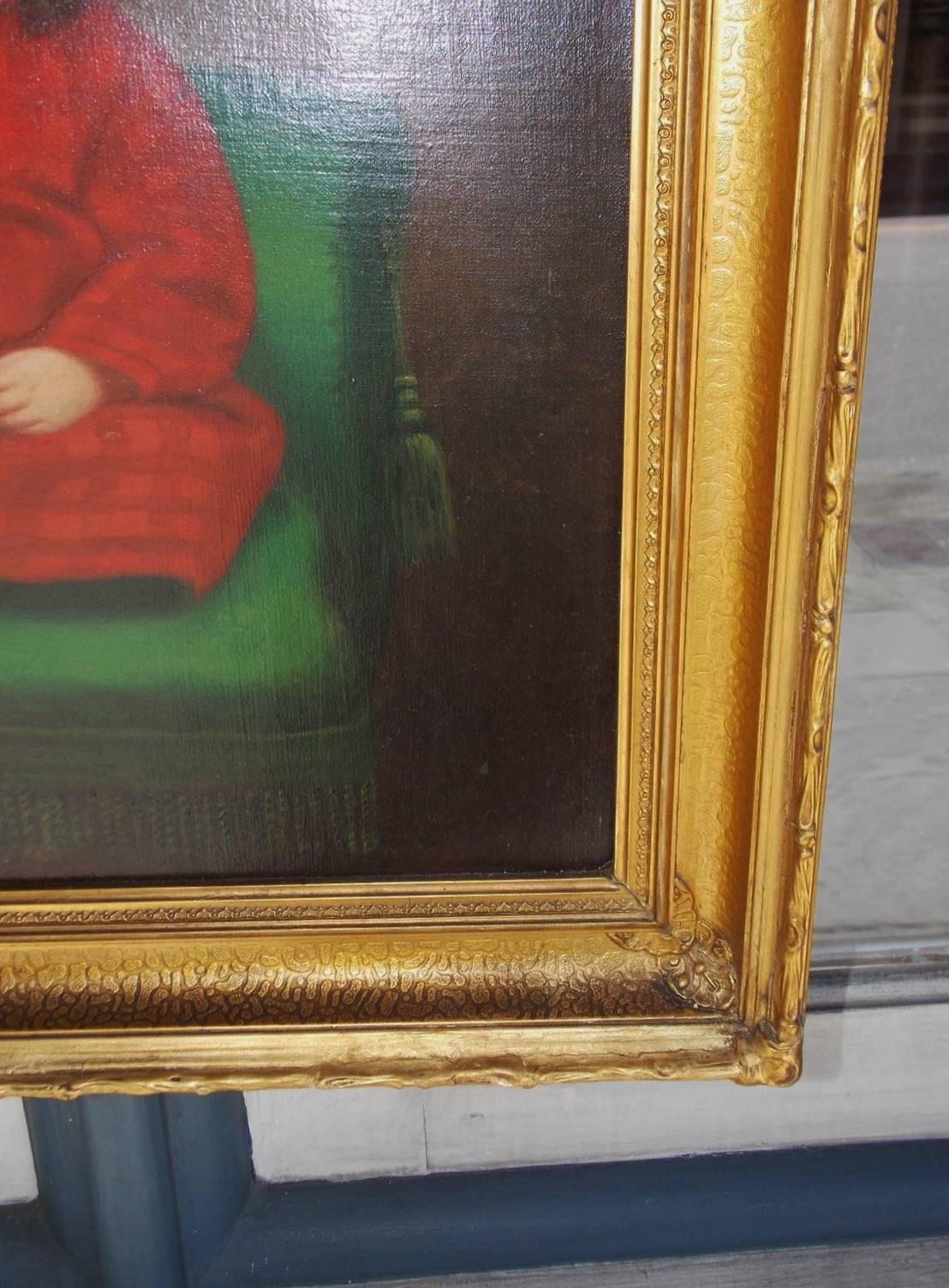 Óleo americano sobre lienzo Retrato de joven sentada, NY, circa 1850 en Excelente estado para la venta en Charleston, SC