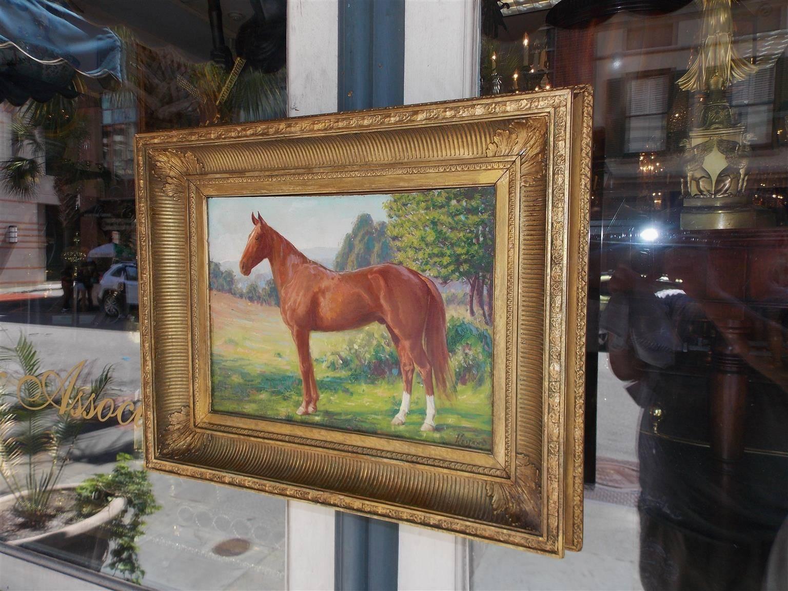 Classique américain Portrait américain à l'huile sur panneau d'un cheval, New York, James Weiland, vers 1900 en vente