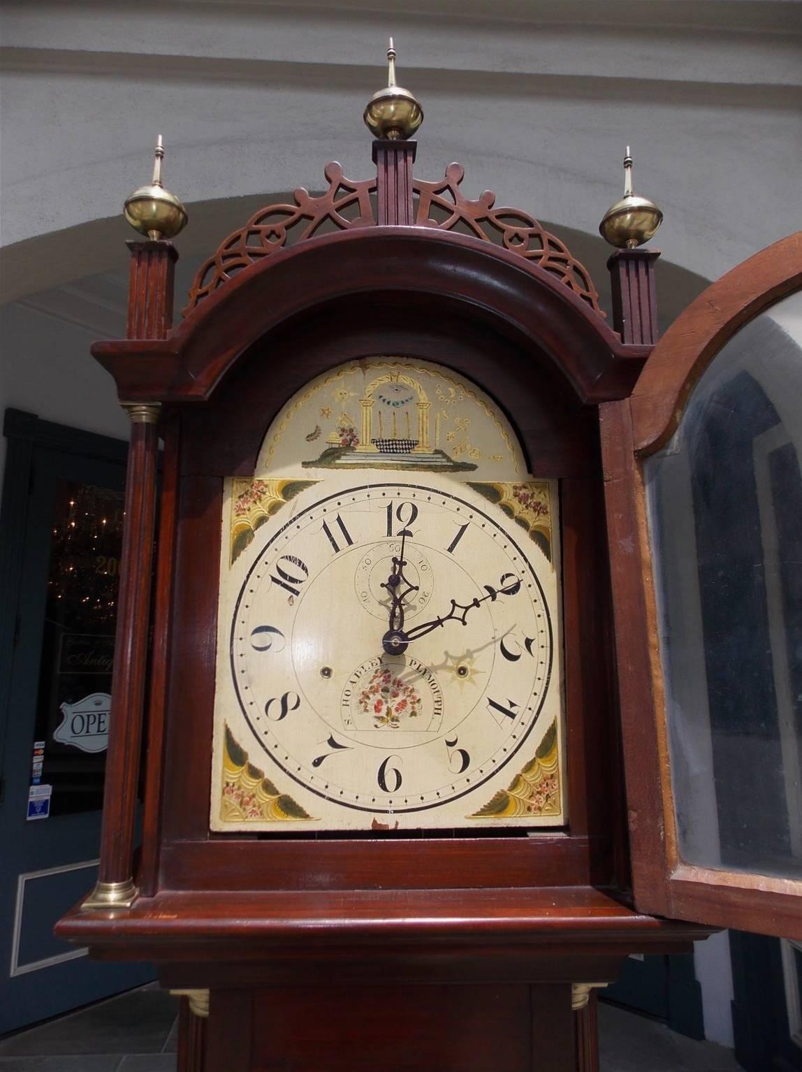 Hand-Carved American Federal Mahogany Tall Case Clock, Silas Hoadley, CT, Circa 1820 For Sale
