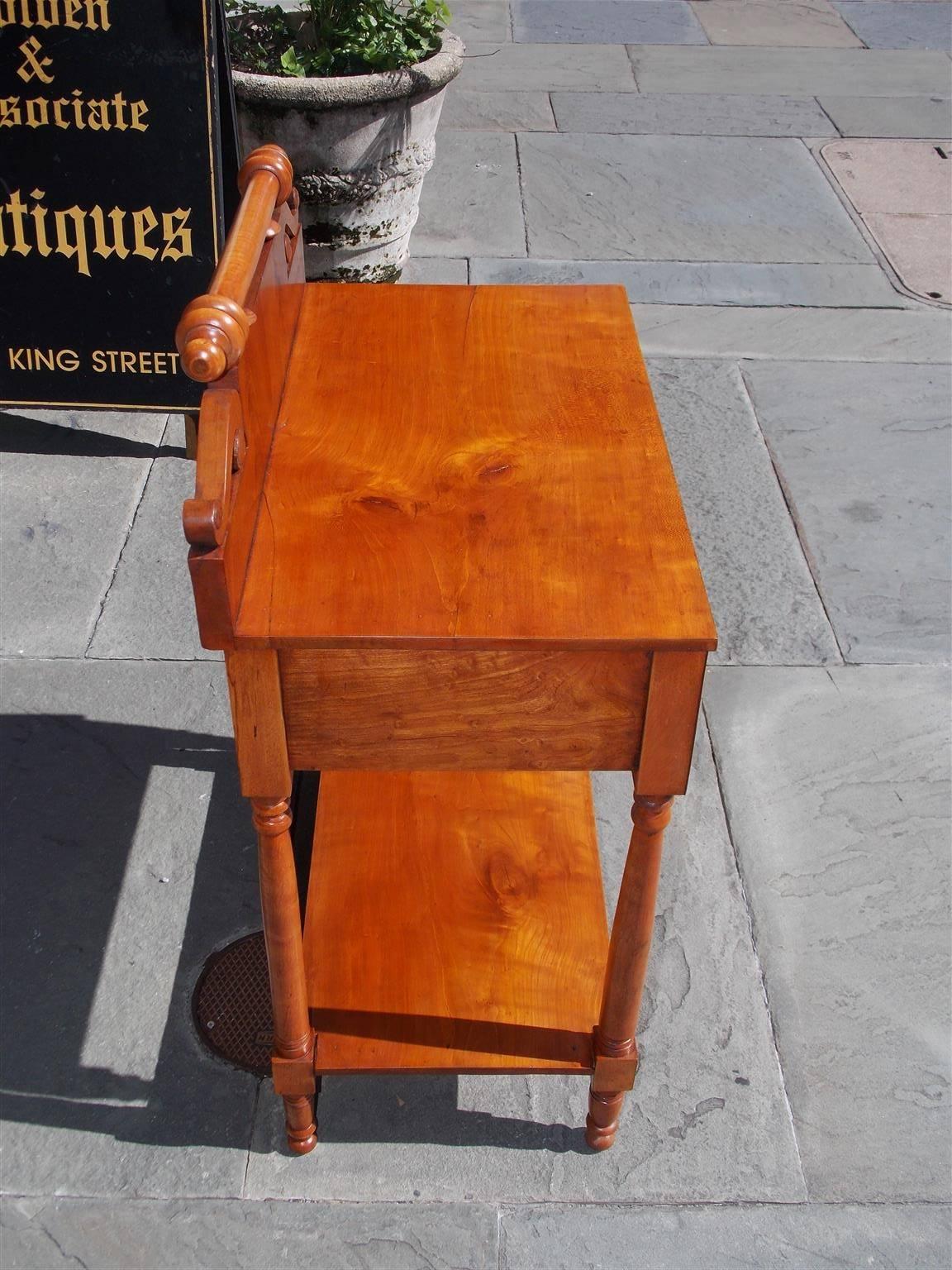 Hand-Carved American Sheraton Mahogany and Cherry One Drawer Inlaid Stand, Circa 1820