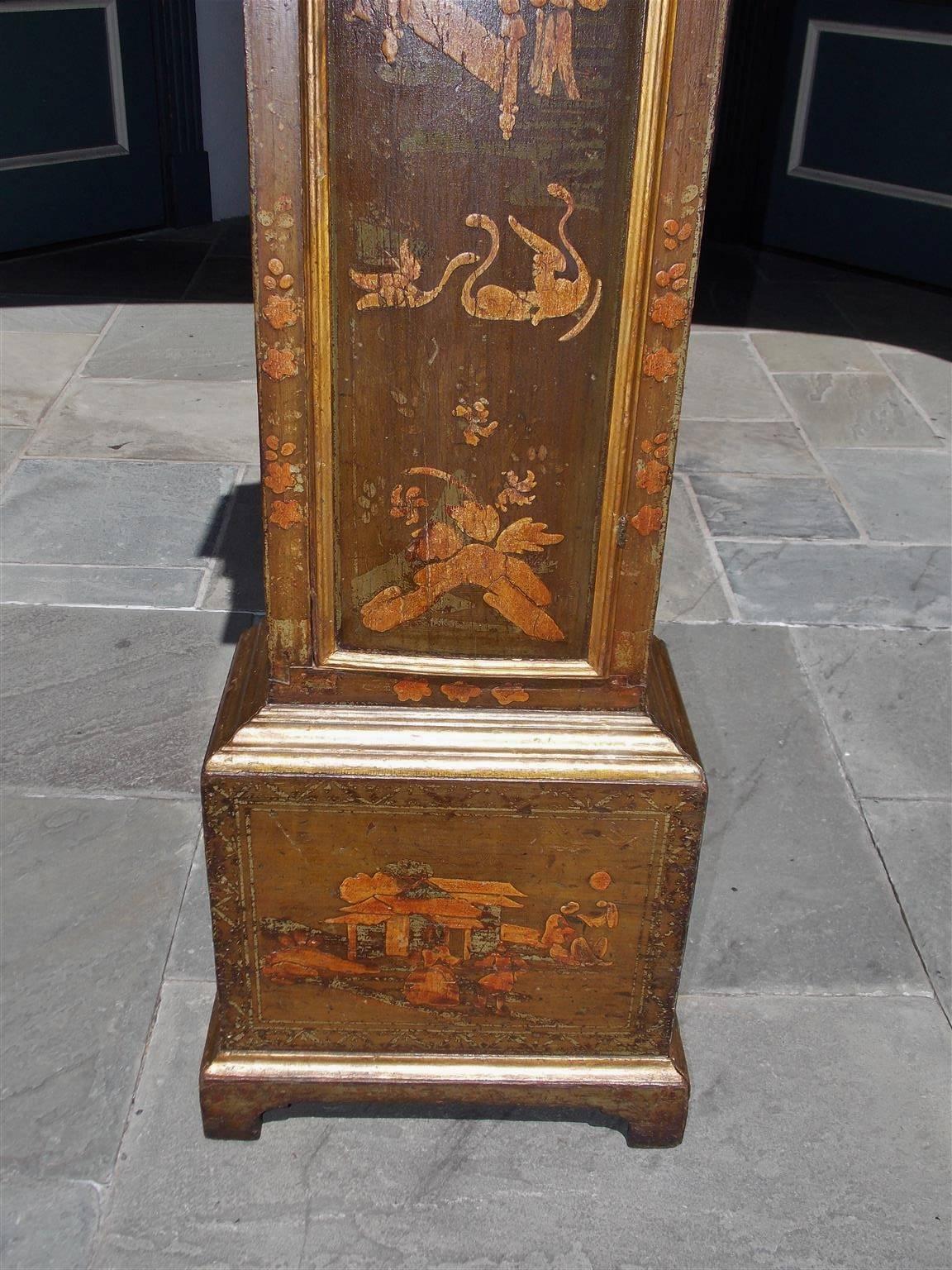 English Chinoiserie Figural & Landscape Tall Case Clock, Joshua Allsop, C. 1700 In Excellent Condition In Hollywood, SC