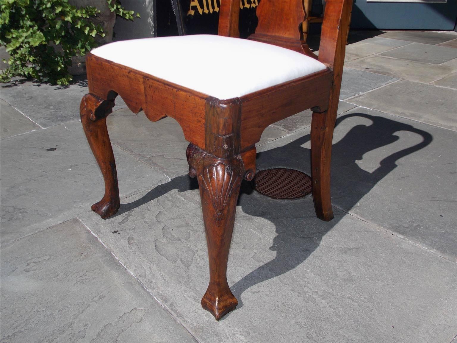 Hand-Carved American Walnut Upholstered Desk Chair, Philadelphia, Circa 1730 For Sale