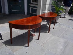 Pair of English Chippendale Mahogany Demilune Consoles, Circa 1780