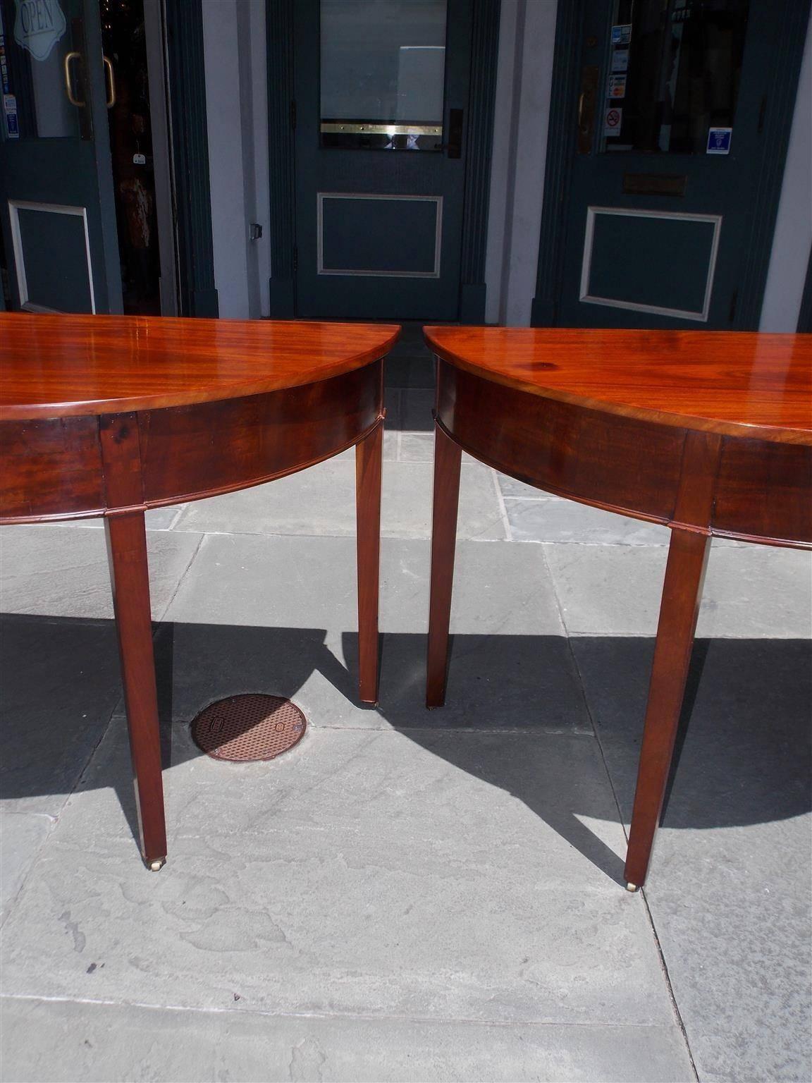 Late 18th Century Pair of English Chippendale Mahogany Demilune Consoles, Circa 1780