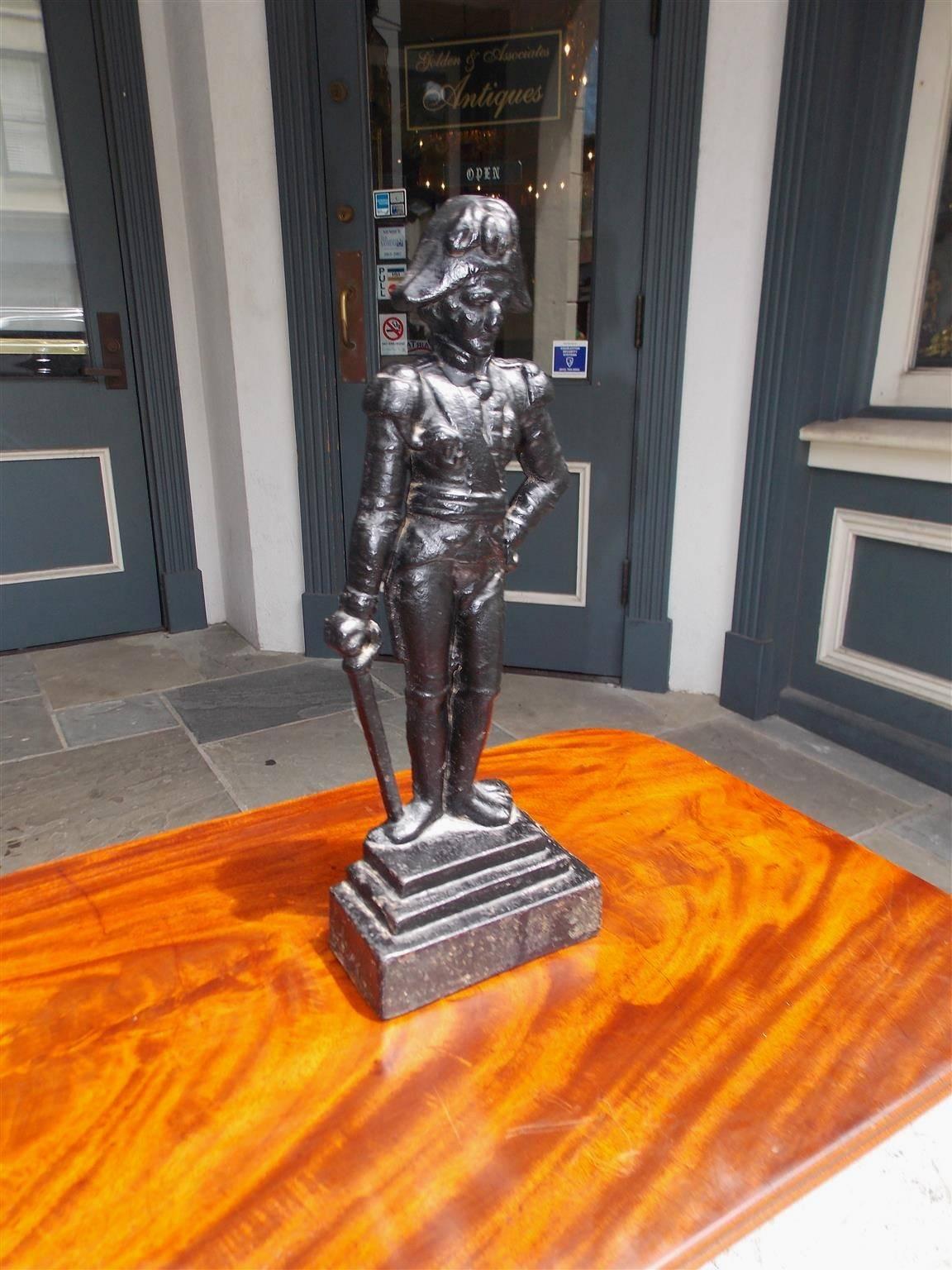 American Empire American Cast Iron Napoleon Doorstop Standing on a Step Back Plinth, Circa 1870 For Sale
