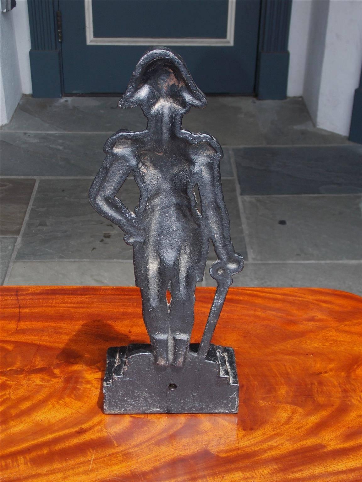 Late 19th Century American Cast Iron Napoleon Doorstop Standing on a Step Back Plinth, Circa 1870 For Sale