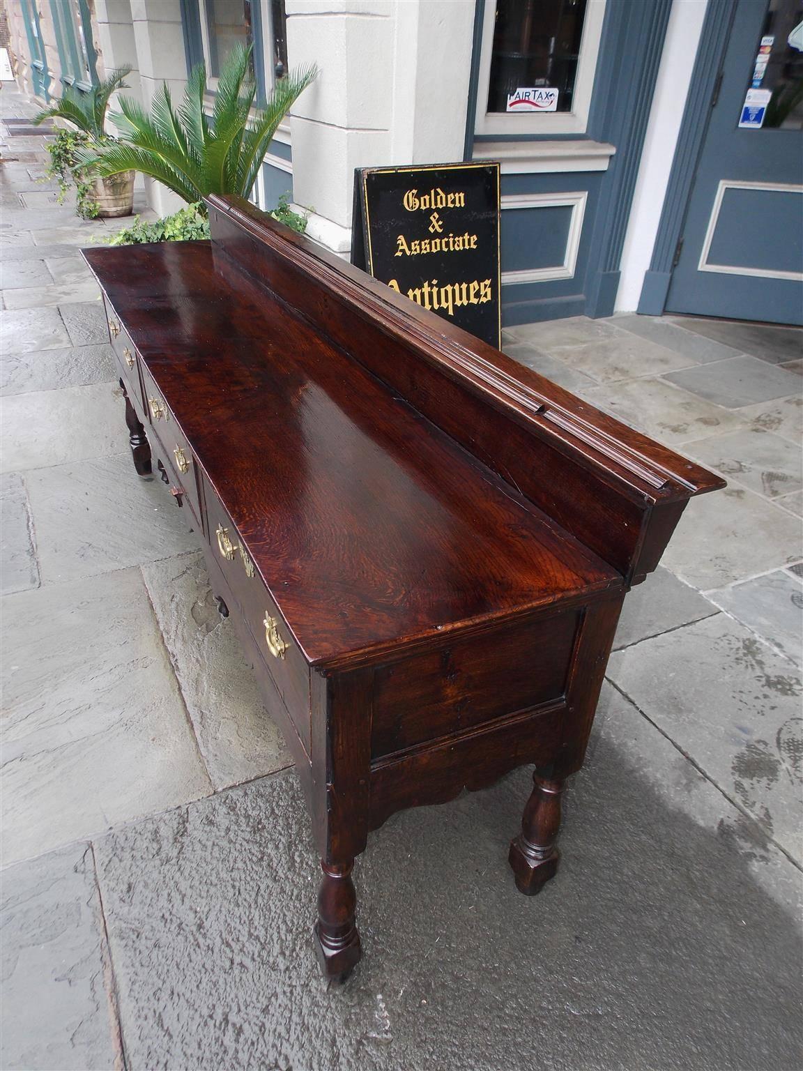 Late 18th Century English Oak Three-Drawer Floral Inlaid Scalloped Console, Circa 1770 For Sale