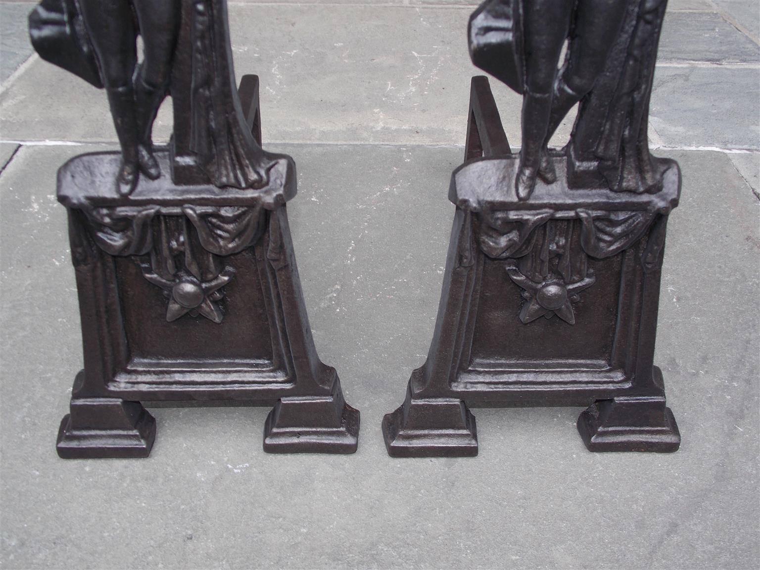 Pair of American Cast Iron George Washington Campaign Andirons, Circa 1840 For Sale 2