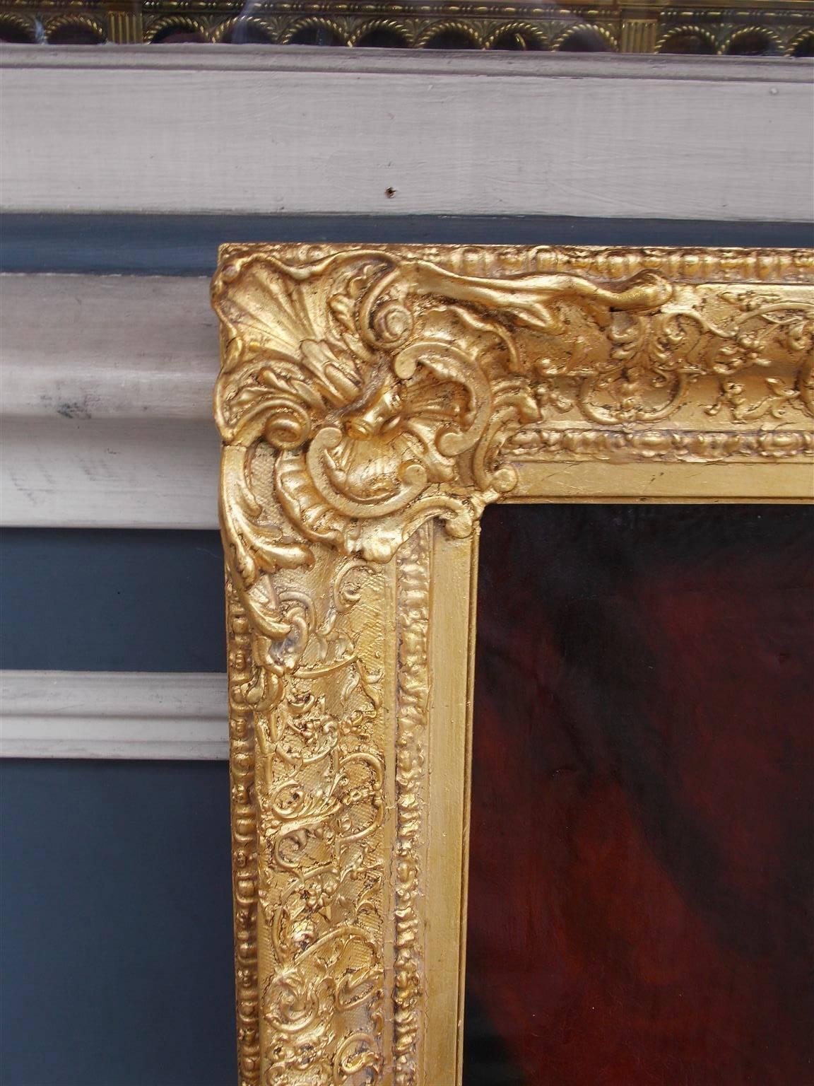 Hand-Carved Pair of American Oil on Canvas Gilt Framed Portraits, S.C., Circa 1770  For Sale