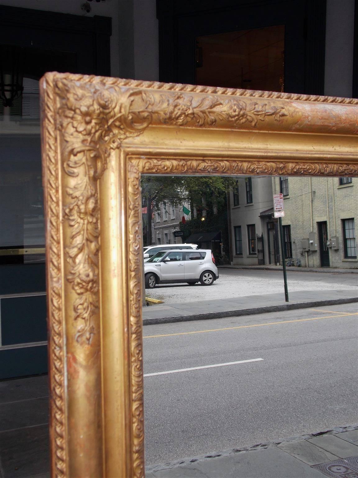 French Gilt Carved Wood and Gesso Floral Wall Mirror, Circa 1820 In Excellent Condition For Sale In Hollywood, SC