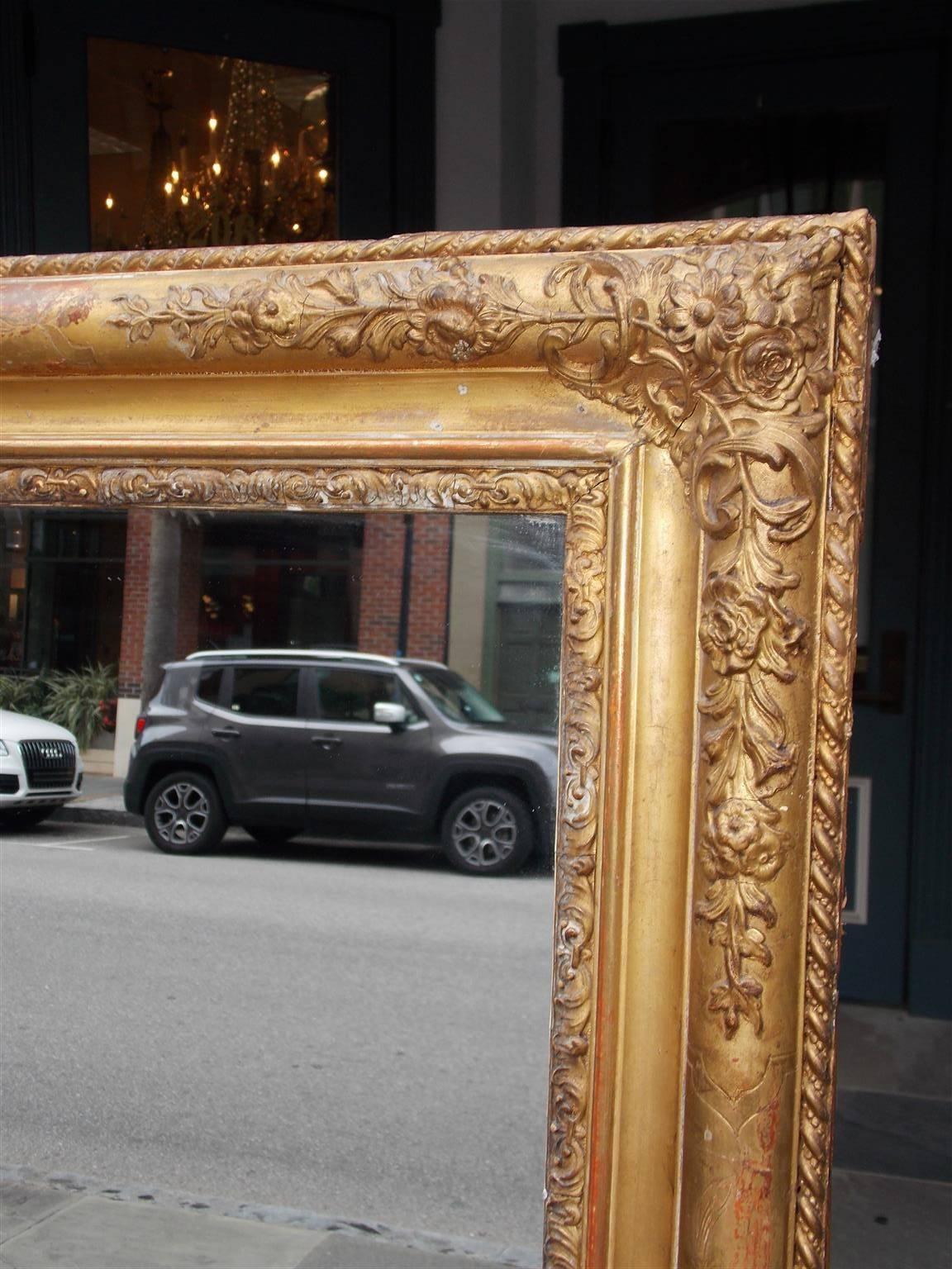 Hand-Carved French Gilt Carved Wood and Gesso Floral Wall Mirror, Circa 1820 For Sale