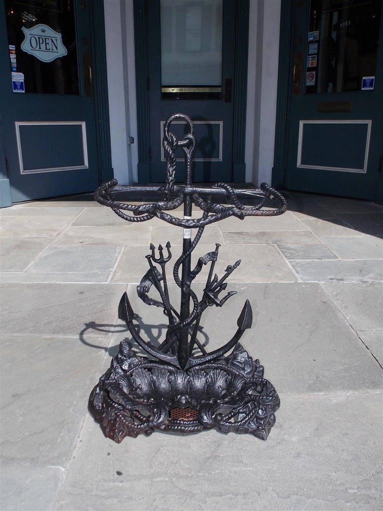 American Cast Iron Nautical Anchor and Dolphin Motif Umbrella Stand
