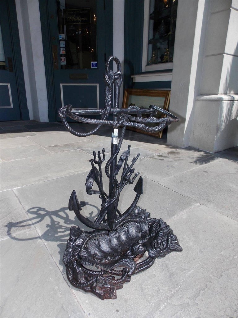American Cast Iron Nautical Anchor and Dolphin Motif Umbrella Stand