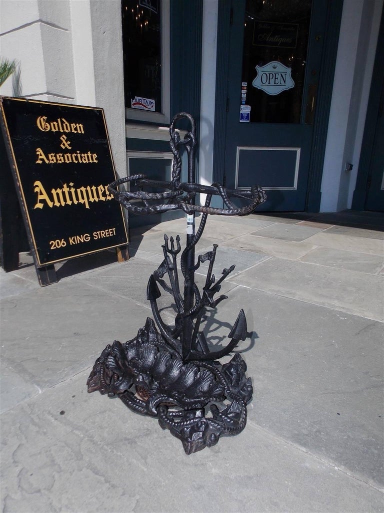 American Cast Iron Nautical Anchor and Dolphin Motif Umbrella Stand