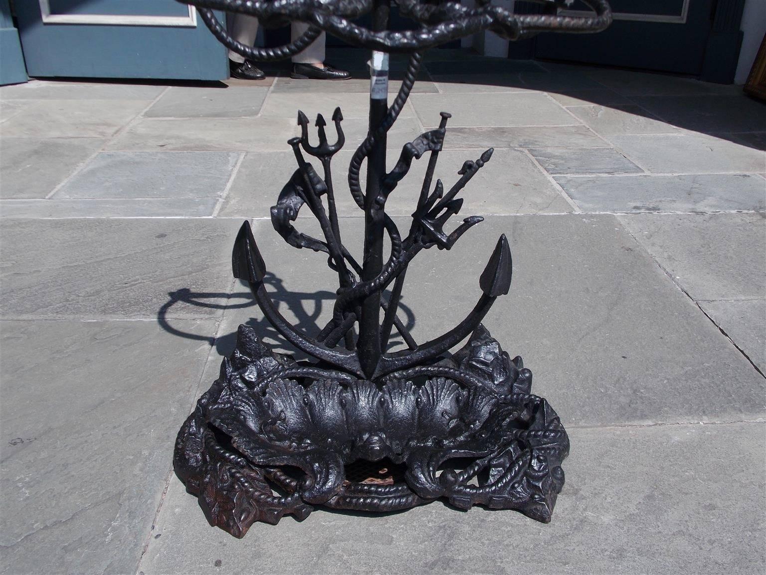 American Empire American Cast Iron Nautical Anchor and Dolphin Motif Umbrella Stand, Circa 1850 For Sale