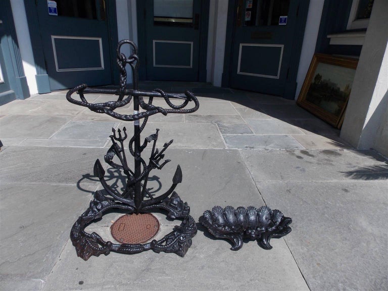 American Cast Iron Nautical Anchor and Dolphin Motif Umbrella Stand