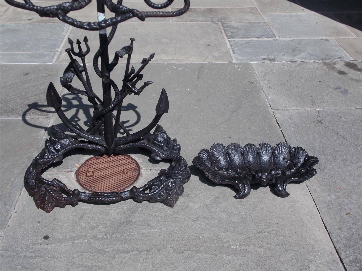 Mid-19th Century American Cast Iron Nautical Anchor and Dolphin Motif Umbrella Stand, Circa 1850 For Sale