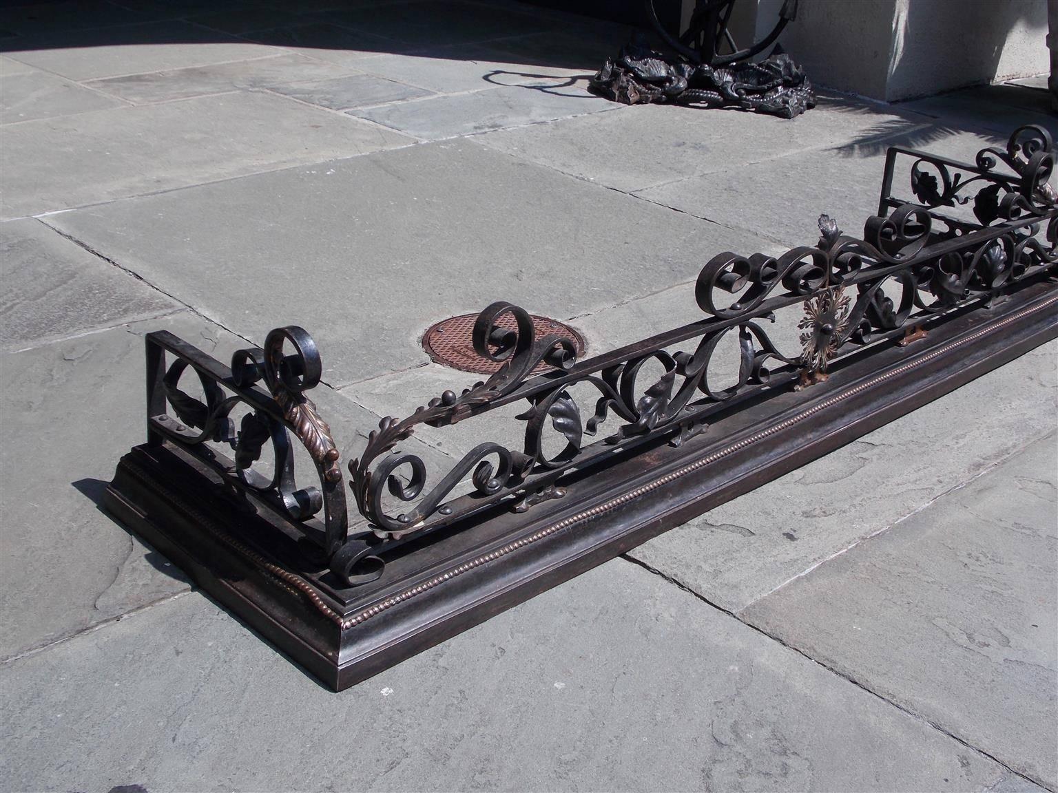 William IV English Cast Iron and Copper Acanthus Leaf Fire Place Fender, Circa 1830