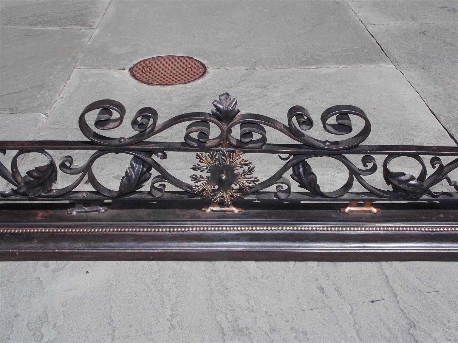 Mid-19th Century English Cast Iron and Copper Acanthus Leaf Fire Place Fender, Circa 1830