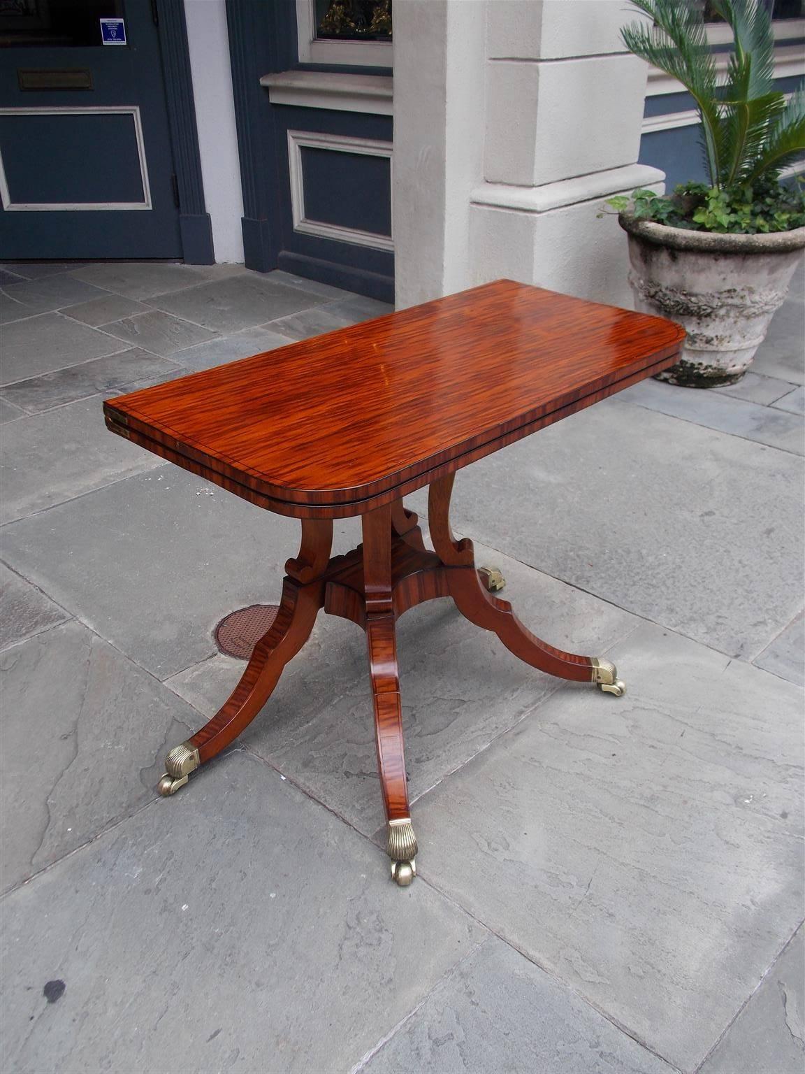 Hand-Crafted English Regency Figured Kingswood and Ebony Inlaid Hinged Game Table, C. 1810 For Sale
