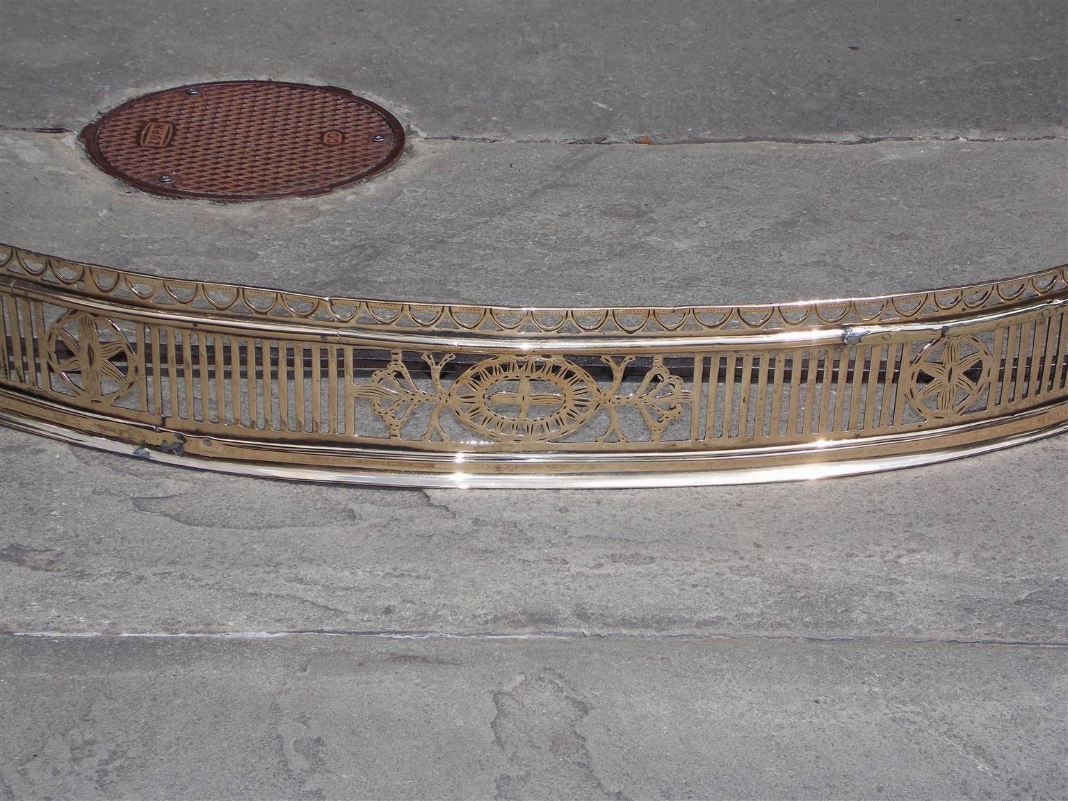 Cast English Brass Serpentine Engraved Pierced Gallery Fire Fender, Circa 1780