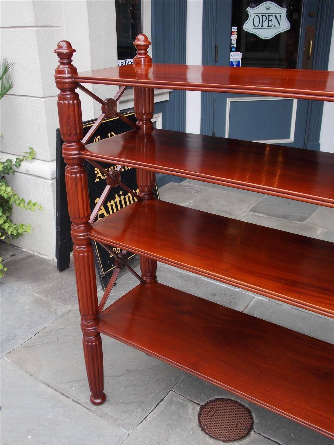 Caribbean Regency Mahogany Four-Tier Reeded Bookshelf, Circa 1815 In Excellent Condition For Sale In Hollywood, SC