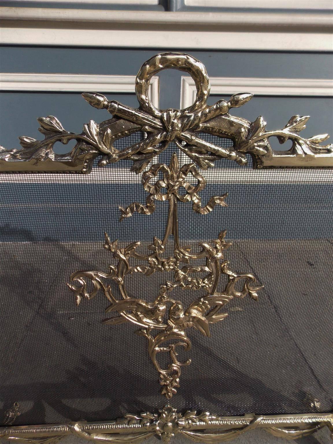 Louis Philippe French Brass Laurel Wreath and Dove Decorative Swag Fire Place Screen. C. 1820 