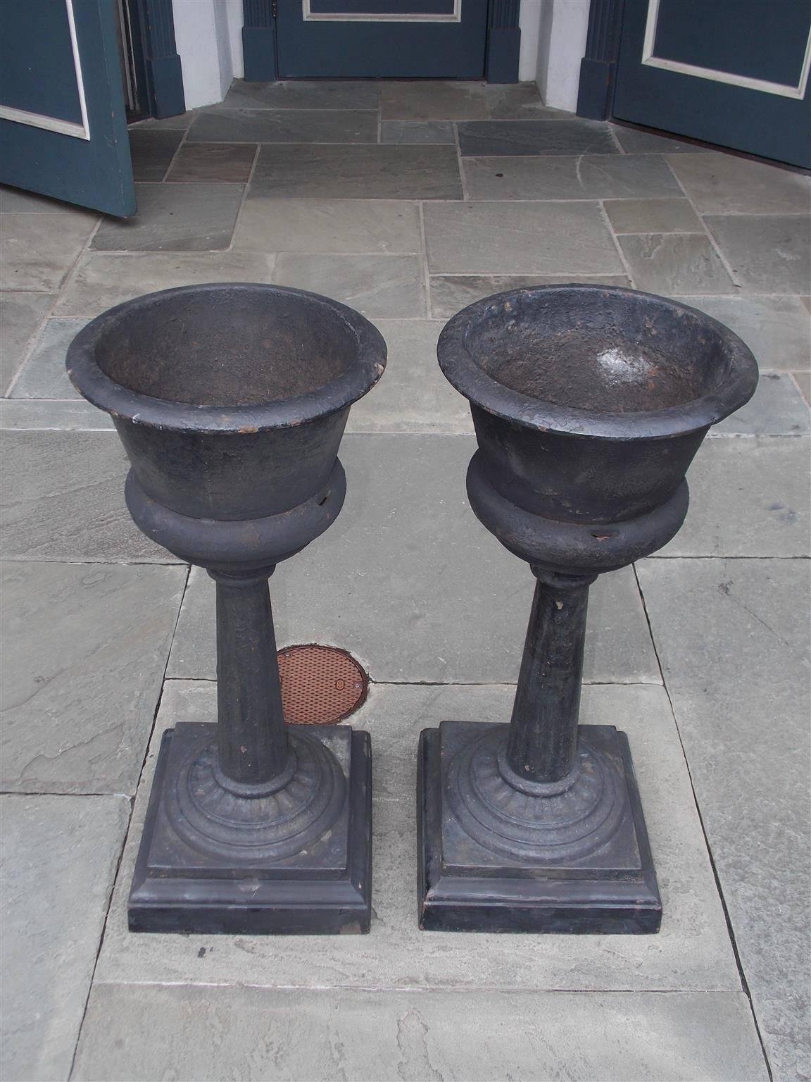 Pair of French Cast Iron and Painted Urn Garden Planters , Circa 1840 In Excellent Condition In Hollywood, SC