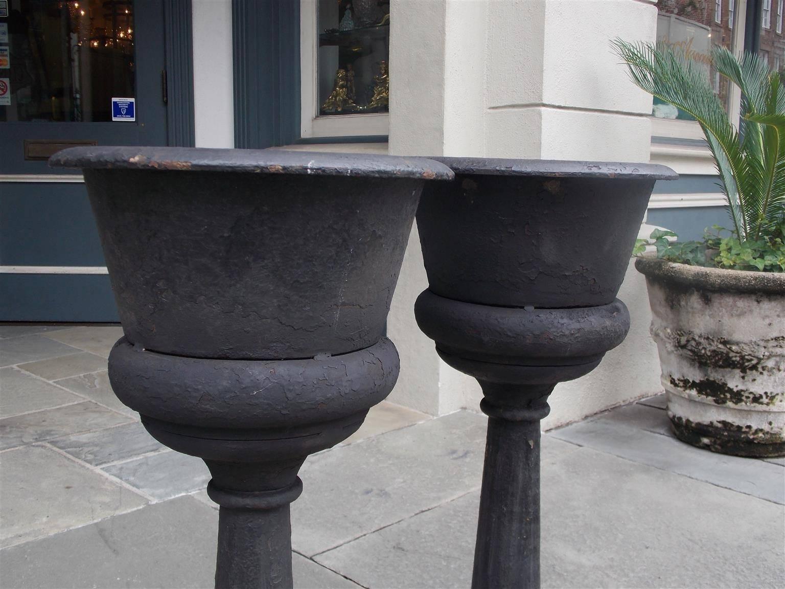 Mid-19th Century Pair of French Cast Iron and Painted Urn Garden Planters , Circa 1840