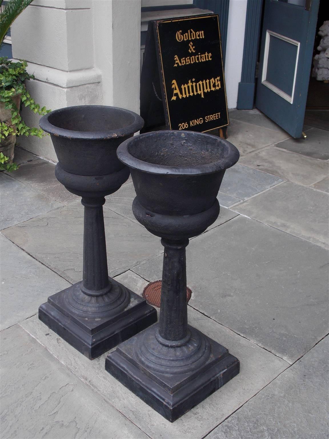 Louis Philippe Pair of French Cast Iron and Painted Urn Garden Planters , Circa 1840